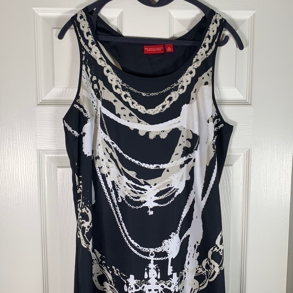 Worthington Black & White Chain Print Sleeveless Dress